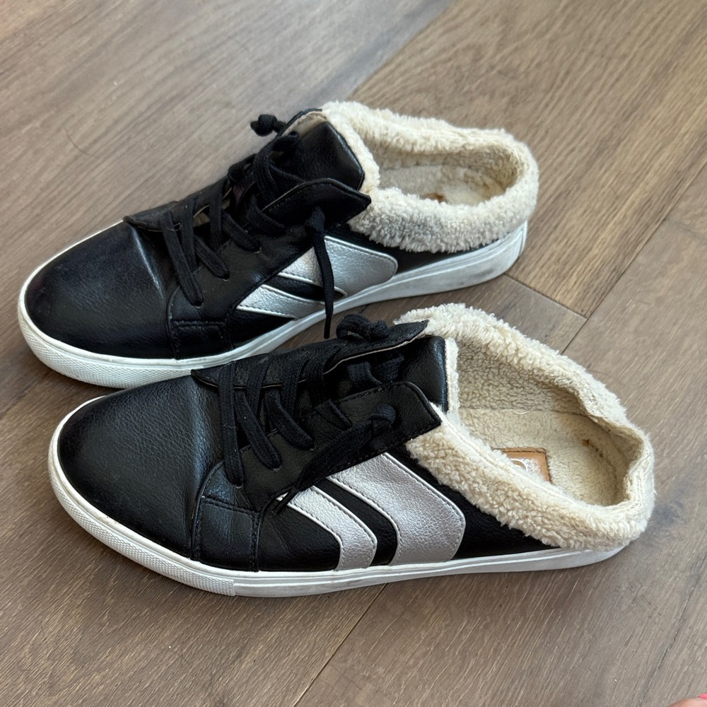 Black and Silver Faux Fur Lined Sneakers
